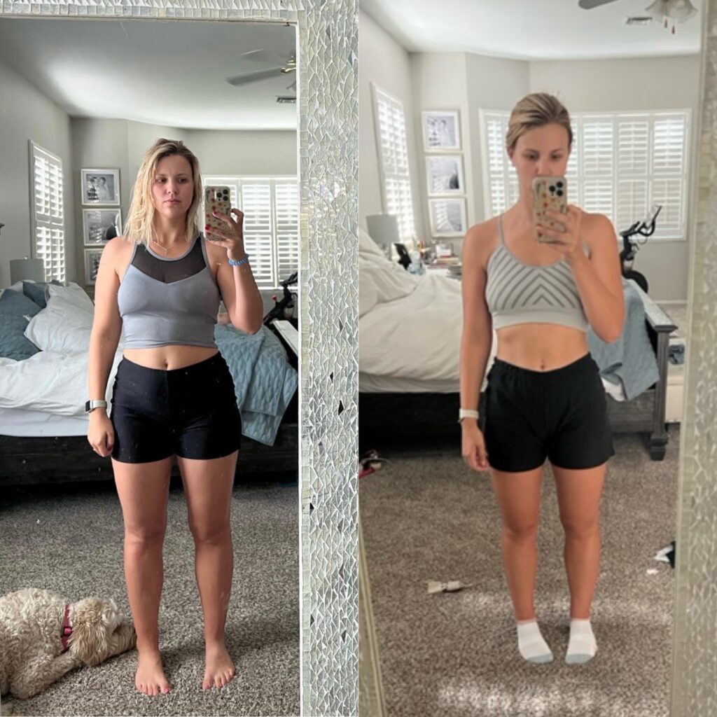 woman before and after pictures of weight loss journey